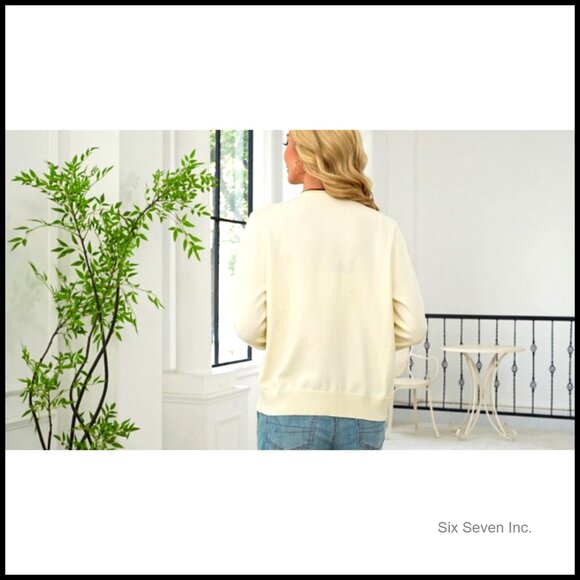 Lightweight Cardigan Sweater Crew Neck Button Down Long Sleeve Chic Spring - Picture 7 of 7